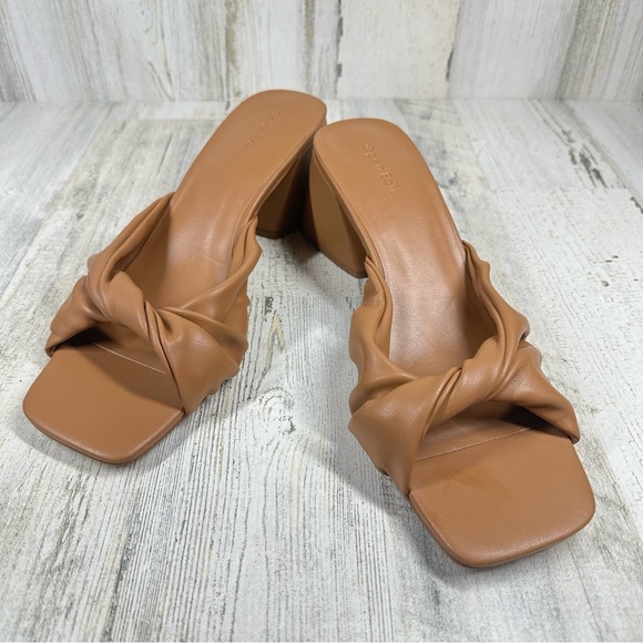 Open Edit Shoes - New Nordstrom Open Edit Cora Heel Slide Knot Sandal in Mocha Tan Brown #345